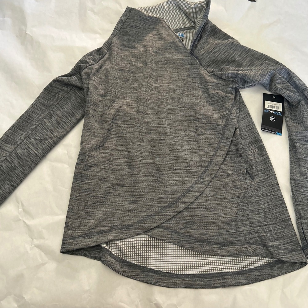 IBKUL Womens Mock S Gray Asymmetrical Zip Pullover Performance Athletic‎ Shirt